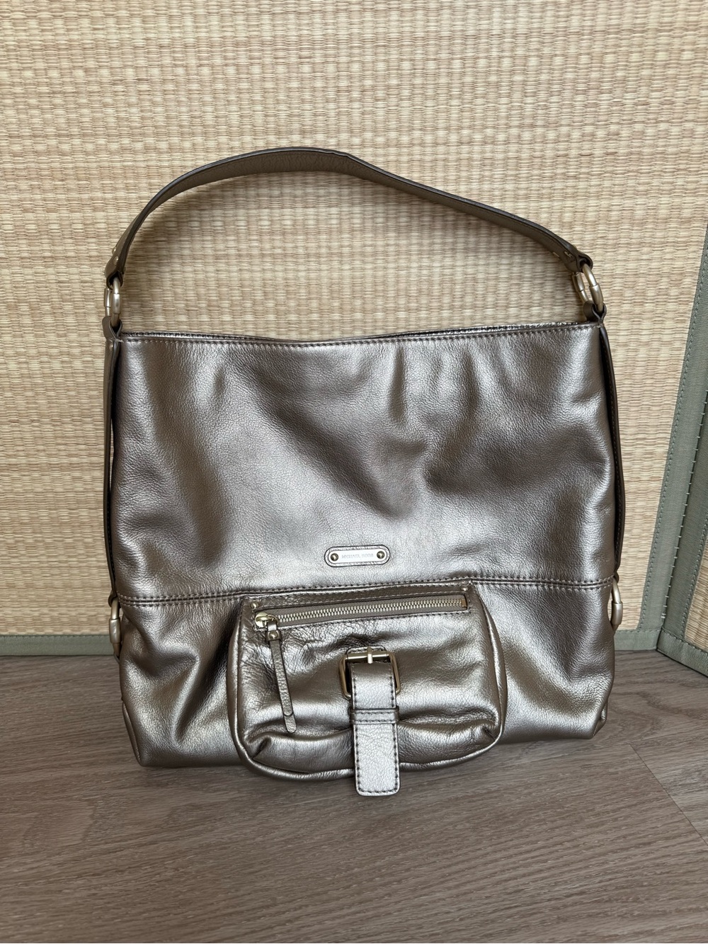 Michael Kors Metallic Leather Shoulder Bag Hobo Bronze Gold Large